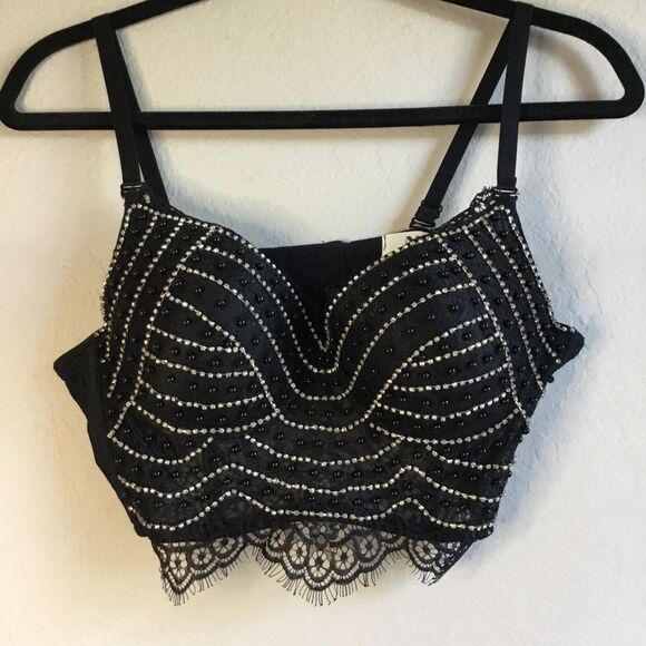No1 Los Angeles Bra top rhinestone beads lace removable adjustable straps - Picture 1 of 6